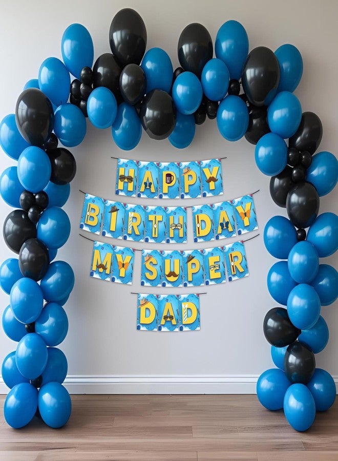 1iAM Happy Birthday Decoration Items For Father - Pack of 42 | 1pc Blue & Yellow "HAPPY BIRTHDAY MY SUPER DAD" Paper Banner, 40pcs Balloons & 1pc Arch | Birthday Decor Combo For Dad, Papa, Abbu, Baba - Image 1